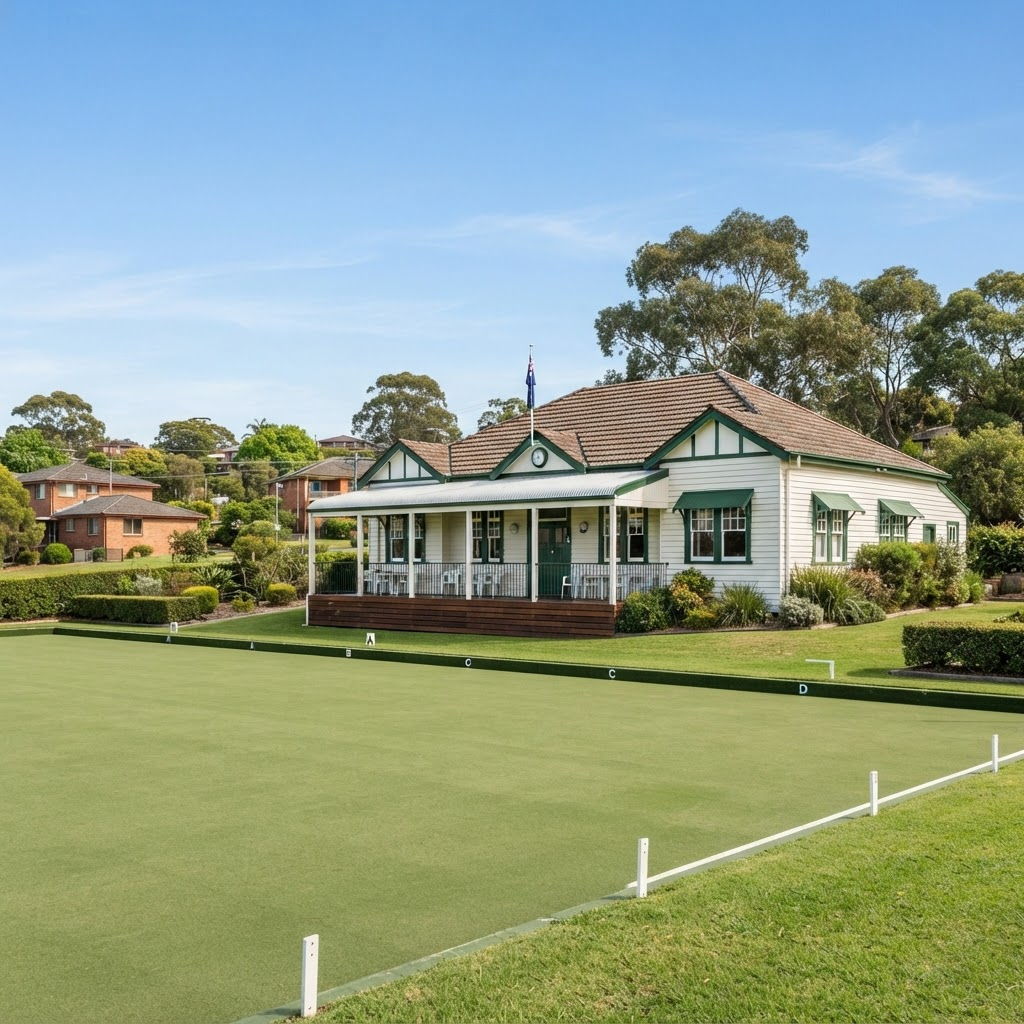Belvedere Bowls & Community Club clubhouse exterior overlooking the green