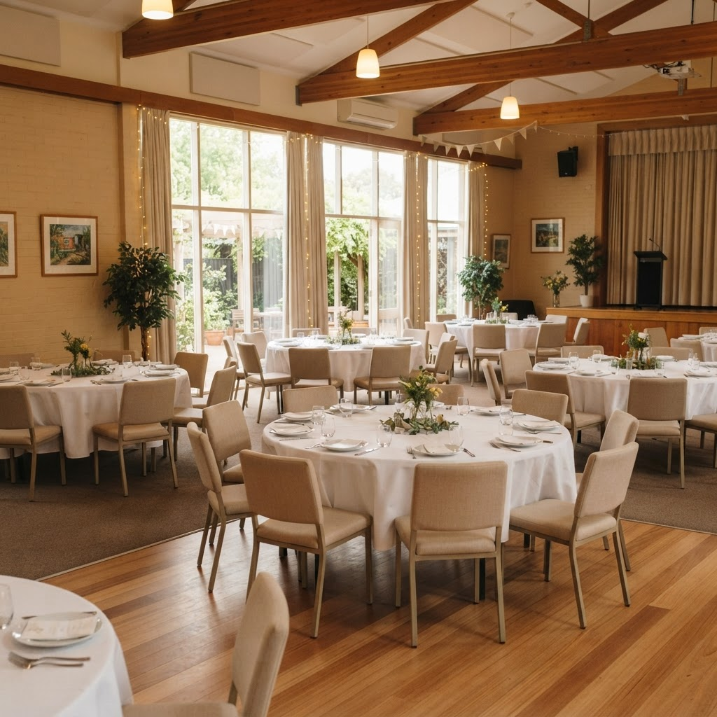 Bright function hall at Belvedere Bowls & Community Club set up for an event